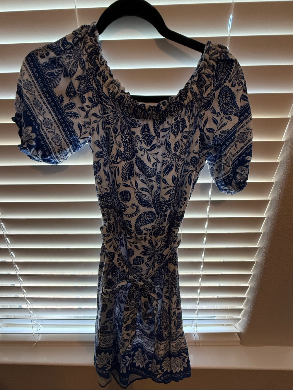LOFT Blue and White Floral Peasant Mini Dress